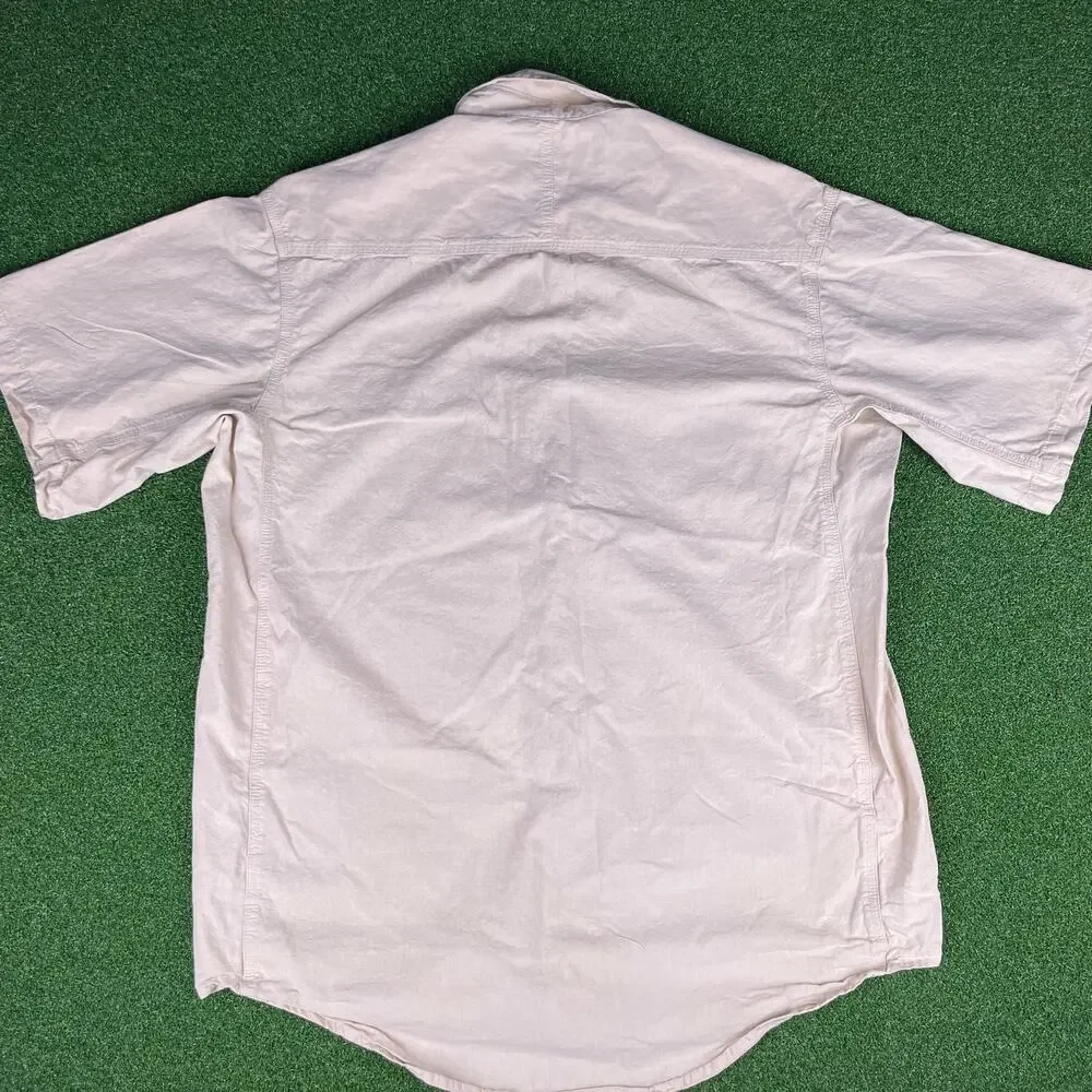 Vintage Wrangler Riggs Workwear Beige Short Sleeve Chambray Work Shirt Sz L